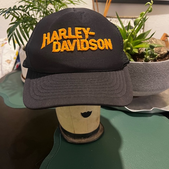 Vintage Harley-Davidson Black Cap with Orange Logo - Picture 1 of 5